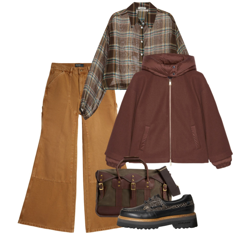 Outfit donna - Novembre. Stile Chic per Tutti i giorni. Abbinamento con camicie, pantaloni, borse a tracolla, mocassini, bomber.