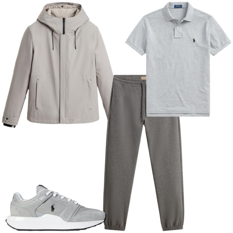 Outfit uomo - Total look #2285007. Stile Casual per Sport. Abbinamento con polo, sneakers, pantaloni, giacche.