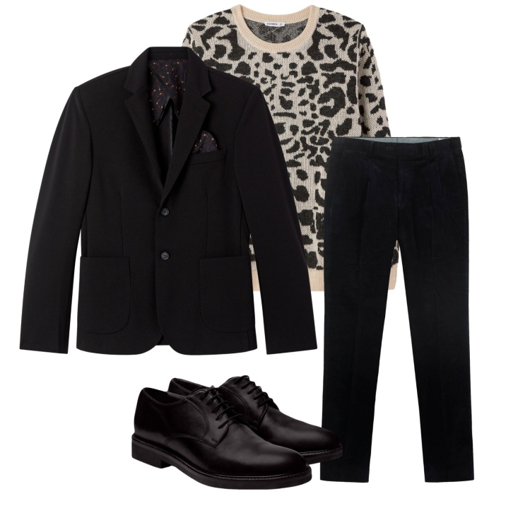 Outfit uomo - Total look #2285011. Stile Trendy per Serata speciale. Abbinamento con giacche, maglieria, scarpe stringate, pantaloni.