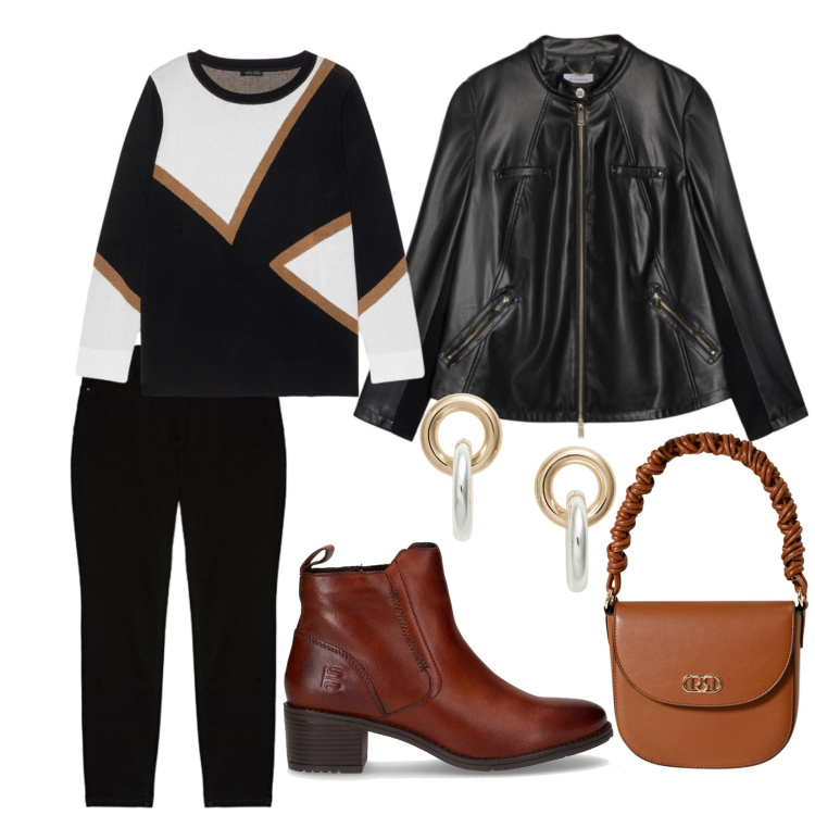 Outfit donna - Total look #2285026. Stile Casual chic per Tutti i giorni. Abbinamento con borse a mano, orecchini, maglieria, jeggings, giacche, stivaletti.