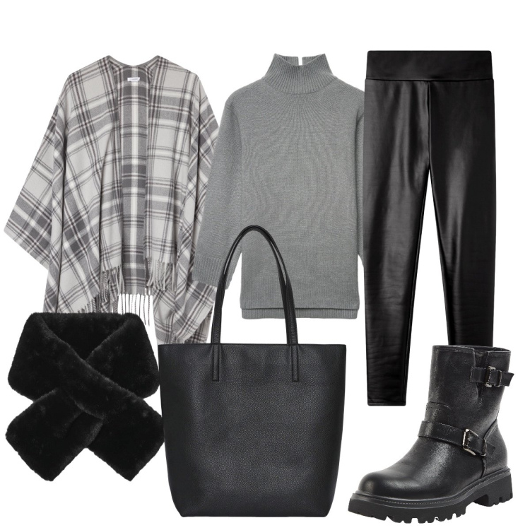 Outfit donna - Black Friday 2025. Stile Minimal per Scuola/Università. Abbinamento con leggings, stivaletti, maglieria, borse tote, cappotti, sciarpe.