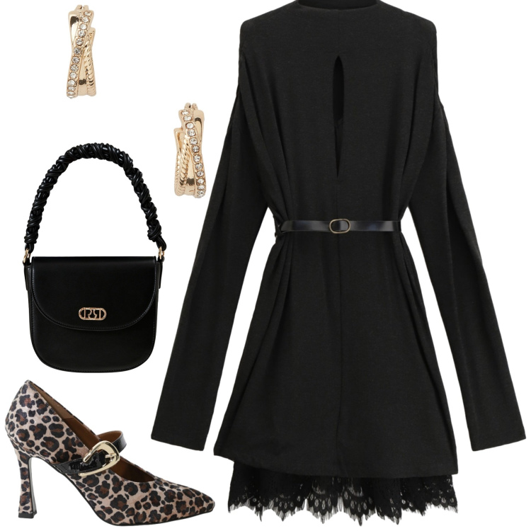 Outfit donna - Le scarpe animalier. Stile Glamour per Serata fuori. Abbinamento con borse a mano, décolleté, vestiti corti, orecchini.