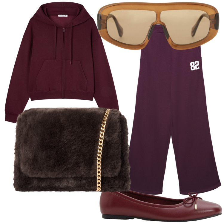 Outfit donna - Brownies. Stile Casual chic per Tutti i giorni. Abbinamento con ballerine, felpe con cappuccio, pantaloni, borse a tracolla, occhiali da sole.