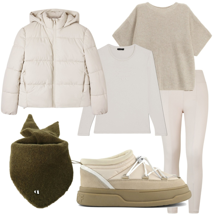 Outfit donna - Lo stivaletto per la montagna. Stile Casual per Tutti i giorni. Abbinamento con bomber, maglieria, pantaloni skinny, t-shirt, foulard, stivaletti.