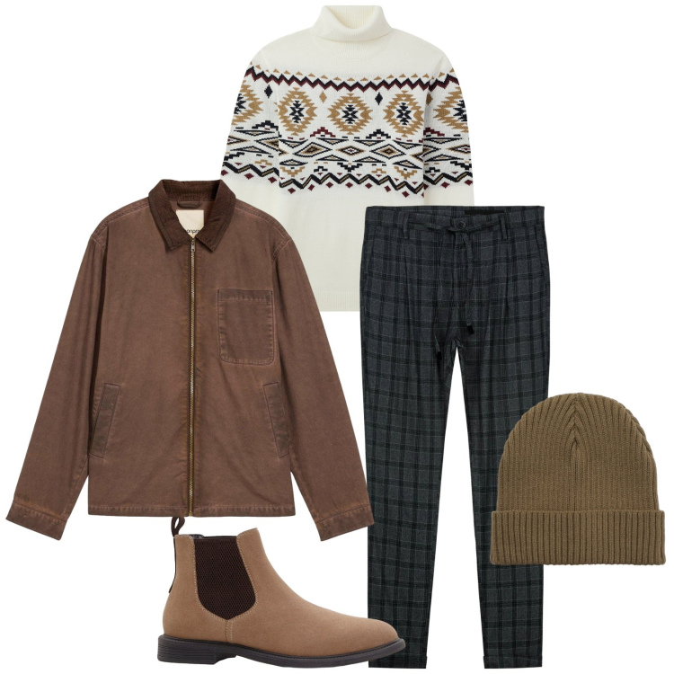 Outfit uomo - Total look #2285069. Stile Urban per Tutti i giorni. Abbinamento con giacche, stivali e stivaletti, maglieria, berretti, pantaloni.