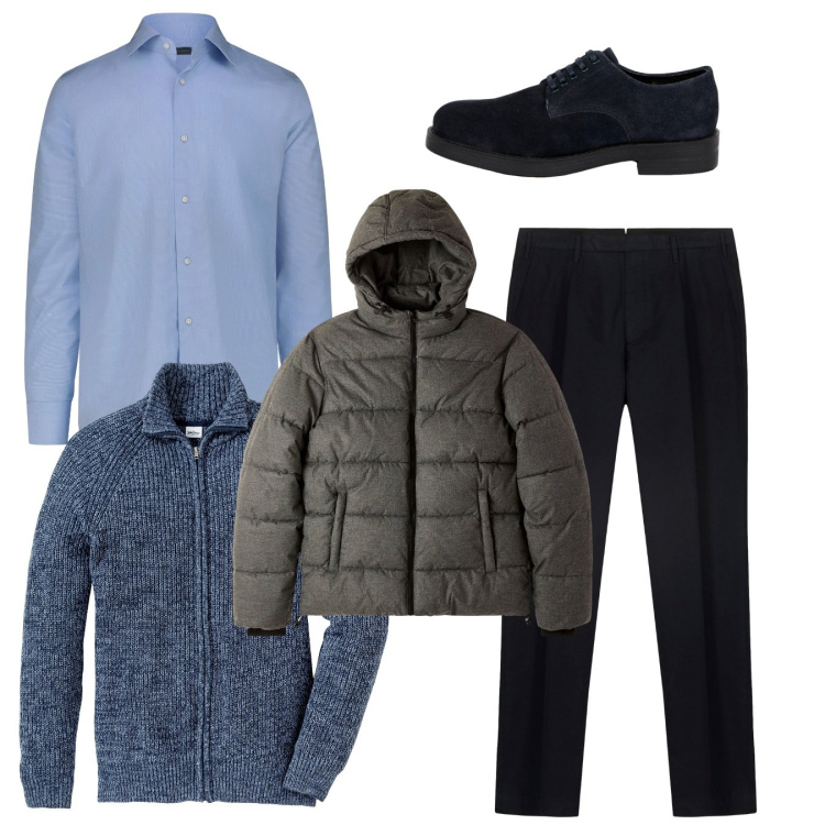 Outfit uomo - Total look. Stile Casual per Tutti i giorni. Abbinamento con cardigans, bomber, scarpe stringate, camicie, pantaloni.