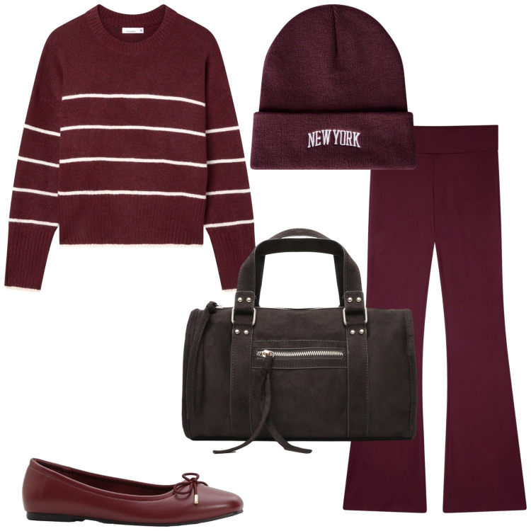 Outfit donna - Total look #2285077. Stile Casual per Tutti i giorni. Abbinamento con ballerine, leggings, berretti, maglieria, borse a mano.