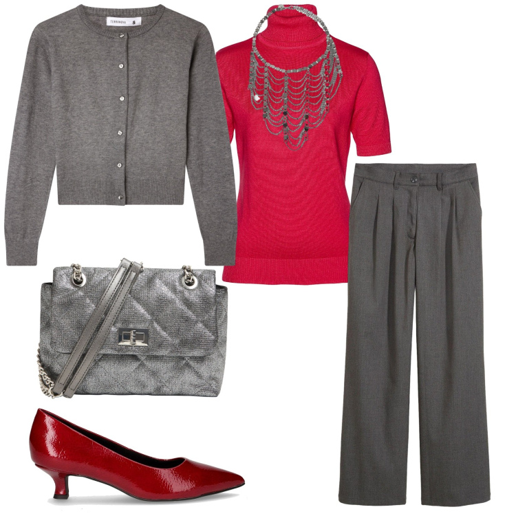 Outfit donna - Total look #2285079. Stile Bon Ton per Ufficio. Abbinamento con maglieria, pantaloni a palazzo, cardigans, borse a tracolla, collane, décolleté.