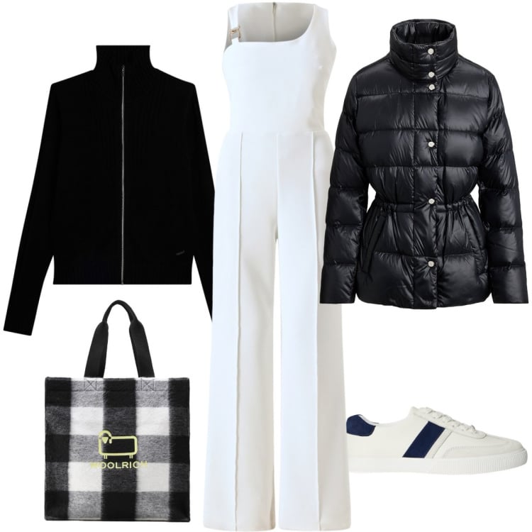Outfit donna - Comodità Chic. Stile Sporty chic per Tutti i giorni. Abbinamento con tute, felpe, borse tote, piumini, sneakers.