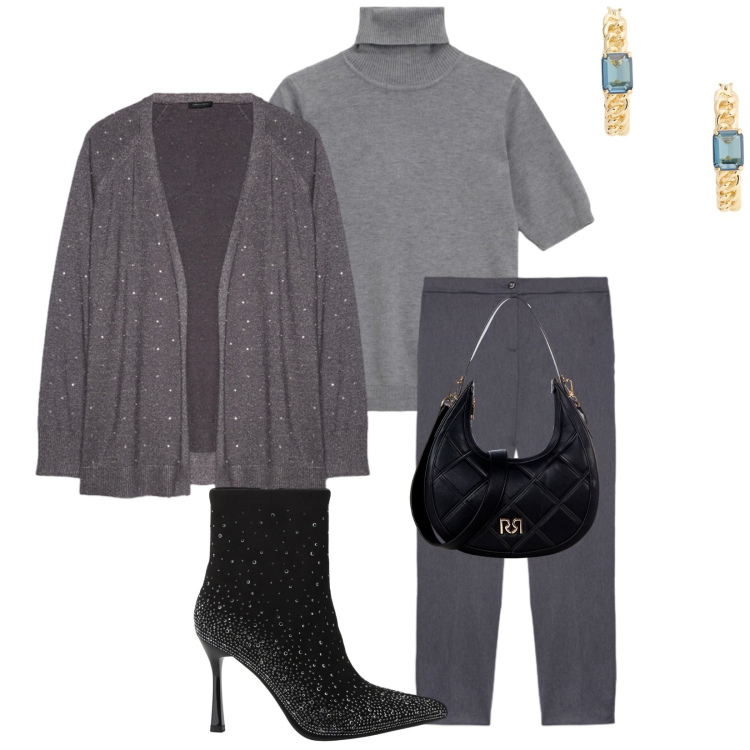 Outfit donna - Total look #2285103. Stile Urban per Serata fuori. Abbinamento con borse a tracolla, stivaletti, maglieria, orecchini, cardigans, pantaloni.