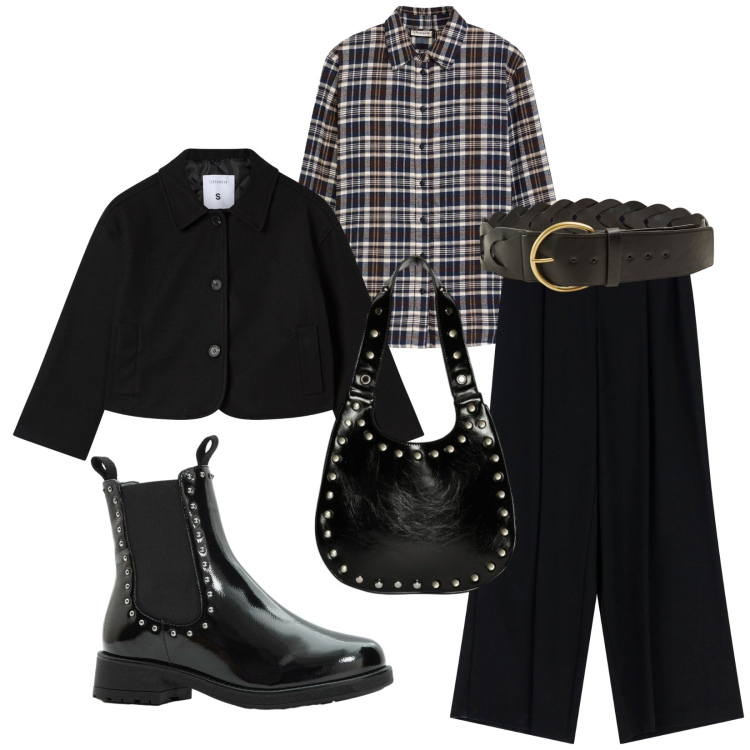 Outfit donna - Total look #2285105. Stile Casual chic per Tutti i giorni. Abbinamento con camicie, stivaletti chelsea, cinture, blazer, pantaloni a palazzo, borse a spalla.