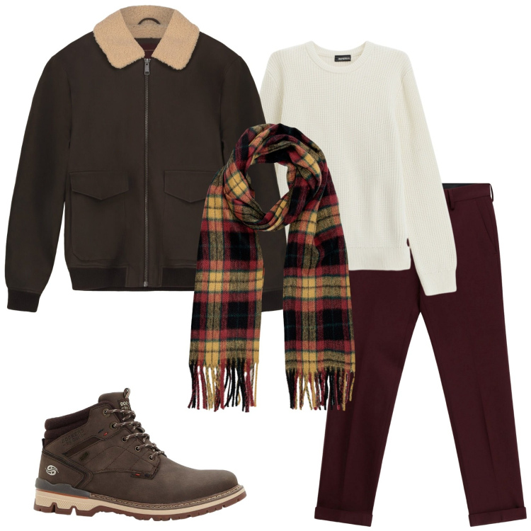 Outfit uomo - Total look #2285119. Stile Trendy per Tutti i giorni. Abbinamento con stivali e stivaletti, pantaloni, maglieria, sciarpe, bomber.