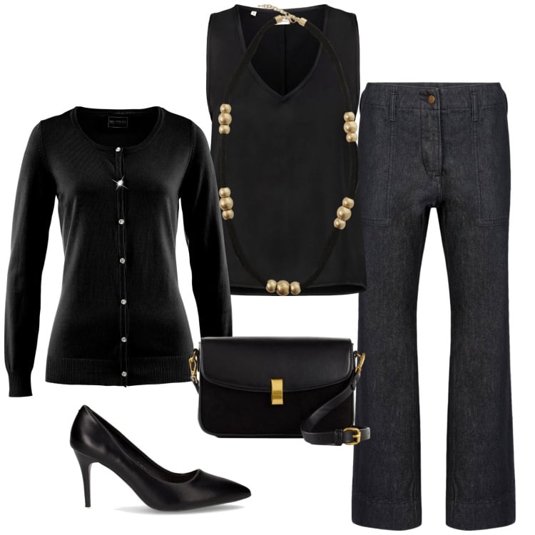 Outfit donna - Total look #2285123. Stile Bon Ton per Ufficio. Abbinamento con borse a mano, cardigans, collane, pantaloni, top, décolleté.