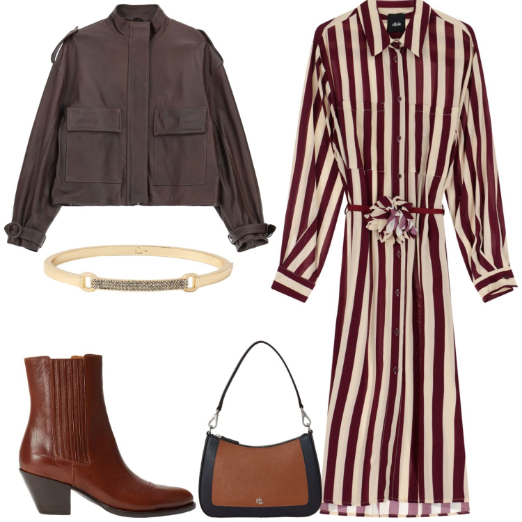 Outfit donna - Total look #2285128. Stile Chic per Tutti i giorni. Abbinamento con giacche, vestiti midi/longuette, braccialetti, stivaletti texani, borse a spalla.