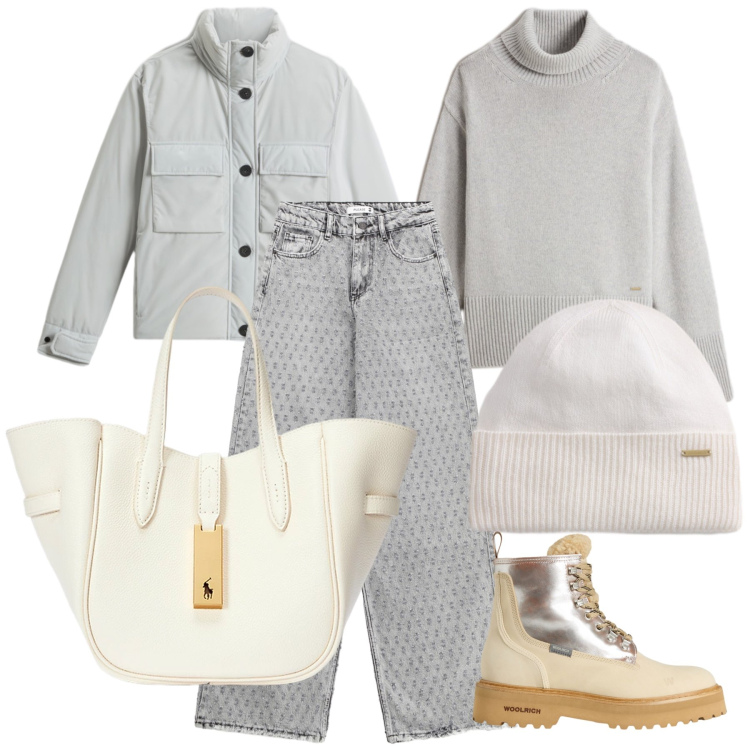 Outfit donna - Total look. Stile Sporty chic per Tutti i giorni. Abbinamento con jeans, borse tote, blazer, anfibi, berretti, maglieria.