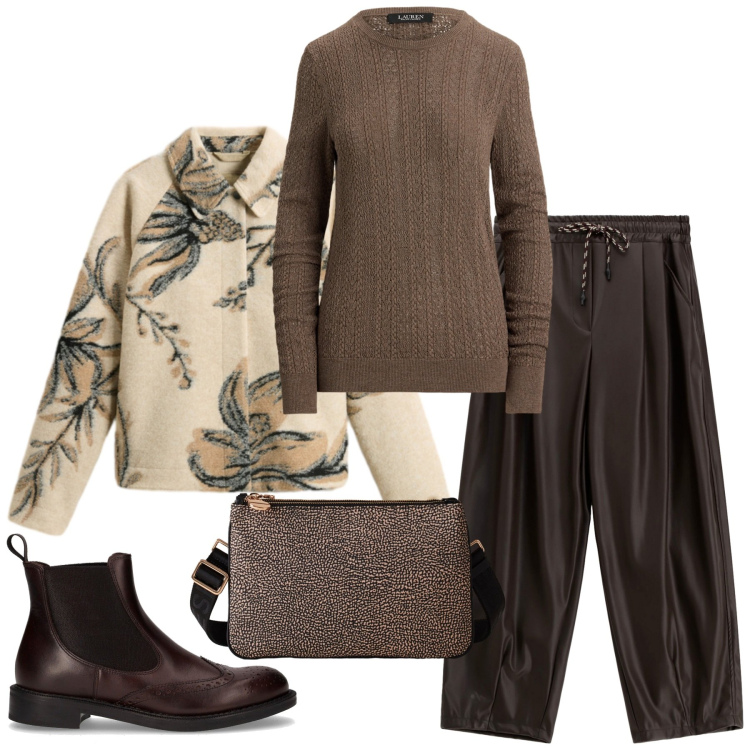Outfit donna - Total look #2285183. Stile Etnico per Tutti i giorni. Abbinamento con borse a tracolla, pantaloni a palazzo, maglieria, cappotti, stivaletti chelsea.