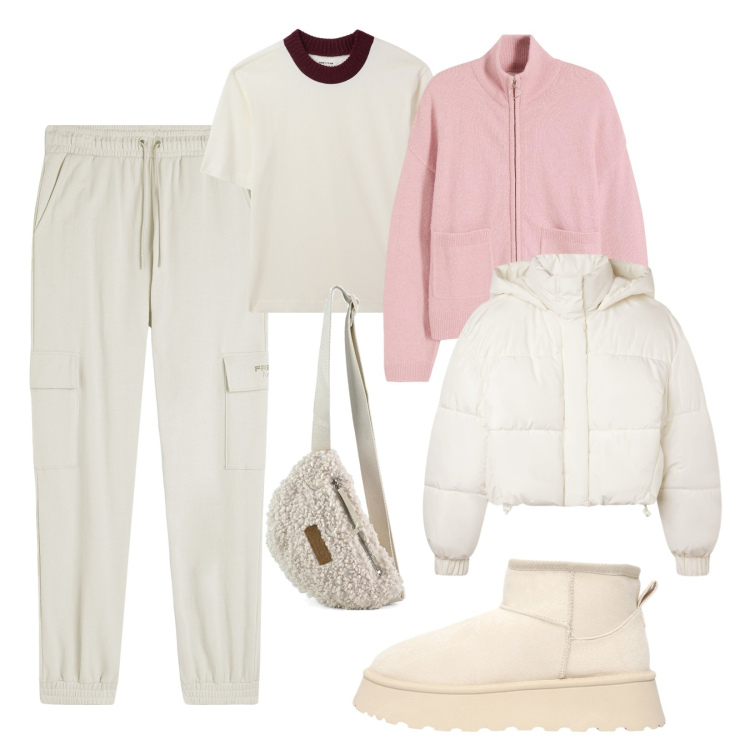 Outfit donna - Cozy!. Stile Urban per Tutti i giorni. Abbinamento con cardigans, t-shirt, bomber, stivaletti, pantaloni cargo, marsupi.