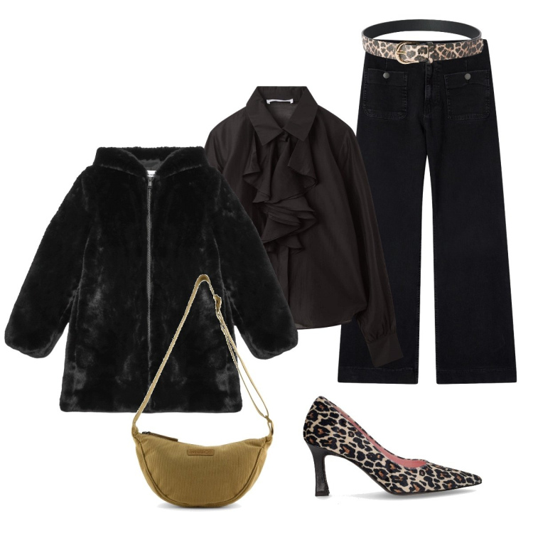 Outfit donna - Per la serata. Stile Glamour per Serata fuori. Abbinamento con camicie, cinture, cappotti, jeans, borse a tracolla, décolleté.