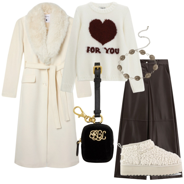 Outfit donna - Coz &chic. per Serata fuori. Abbinamento con pullovers, cappotti, cinture, pantaloni a palazzo, pochette, stivaletti.