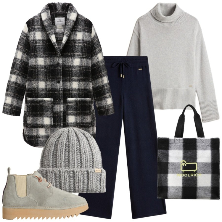 Outfit donna - Woolrich - Black Friday. Stile Casual chic per Tutti i giorni. Abbinamento con stivaletti, berretti, pantaloni, borse tote, maglieria, cappotti.