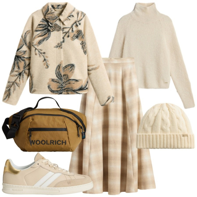 Outfit donna - Woolrich - Black Friday. Stile Trendy per Tutti i giorni. Abbinamento con berretti, borse a tracolla, maglieria, sneakers, gonne lunghe, cappotti.