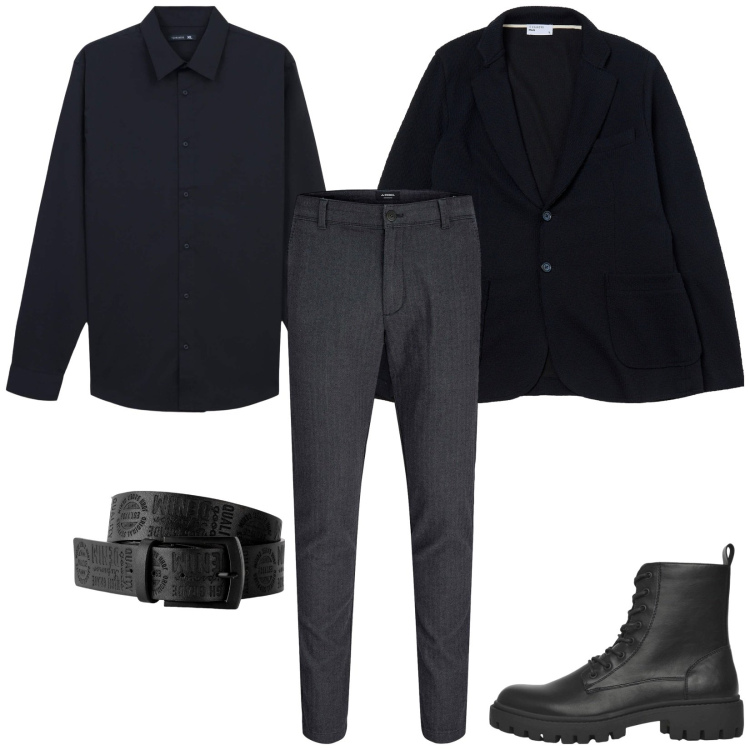 Outfit uomo - Total look #2285234. Stile Casual per Serata speciale. Abbinamento con cinture, pantaloni chino, giacche, anfibi, camicie.