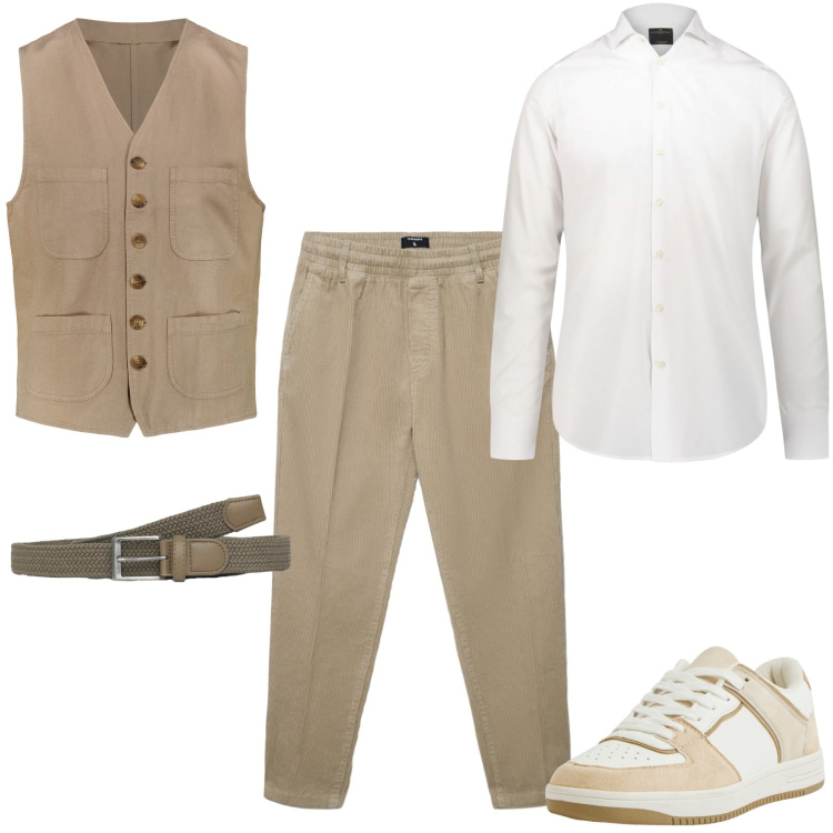 Outfit uomo - Total look #2285235. Stile Casual per Tutti i giorni. Abbinamento con sneakers, cinture, pantaloni, camicie, gilet.