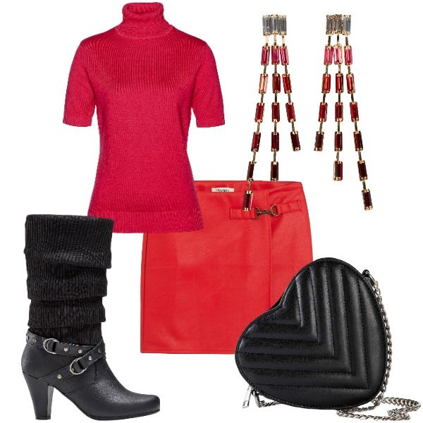 Outfit donna - day to night bonprix. Stile Glamour per Tutti i giorni. Abbinamento con stivali, gonne, maglieria, orecchini, borse a tracolla.