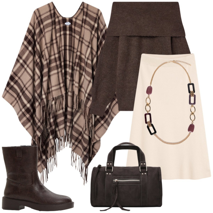 Outfit donna - Total look #2285240. Stile Boho per Tutti i giorni. Abbinamento con gonne, stivaletti, maglieria, cappotti, borse a mano, collane.