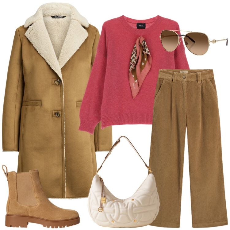 Outfit donna - Total look #2285244. Stile Casual per Tutti i giorni. Abbinamento con borse a spalla, maglieria, cappotti, stivaletti chelsea, occhiali da sole, pantaloni.