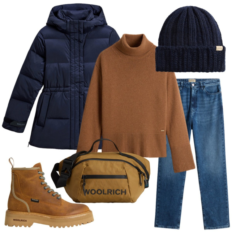 Outfit donna - Il parka blu. Stile Sporty chic per Tutti i giorni. Abbinamento con anfibi, borse a tracolla, berretti, maglieria, jeans, piumini.