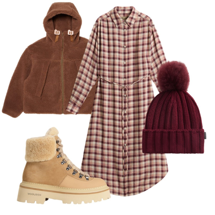 Outfit donna - L’abito chemisier. Stile Casual chic per Tutti i giorni. Abbinamento con parka, vestiti lunghi, berretti, stivaletti.