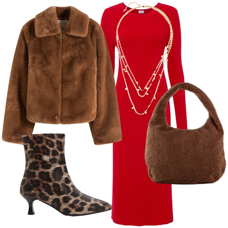 Outfit donna - bonprix - DAY TO NIGHT. Stile Chic per Serata fuori. Abbinamento con vestiti, ecopellicce, shopping bag, collane, stivaletti.