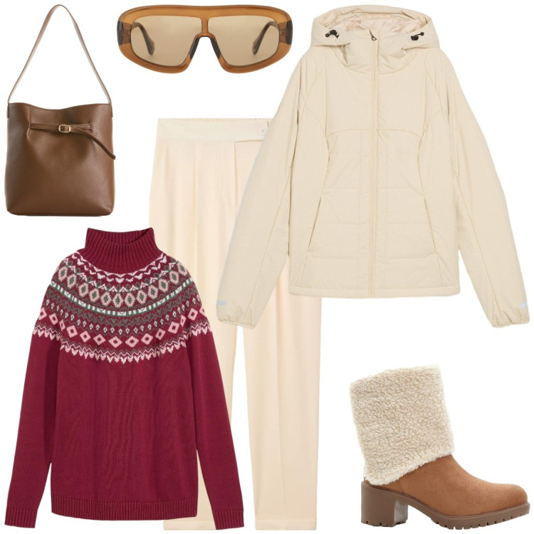 Outfit donna - Stivaletti. Stile Casual chic per Tutti i giorni. Abbinamento con giacche, stivaletti, maglieria, borse a mano, pantaloni chino, occhiali da sole.