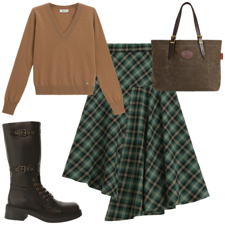 Outfit donna - City. Stile Casual chic per Tutti i giorni. Abbinamento con stivali, maglieria, gonne longuette, borse tote.