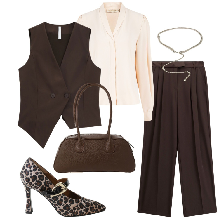 Outfit donna - Total look #2285321. Stile Mannish per Ufficio. Abbinamento con camicie, gilet, pantaloni, décolleté, borse a mano, cinture.