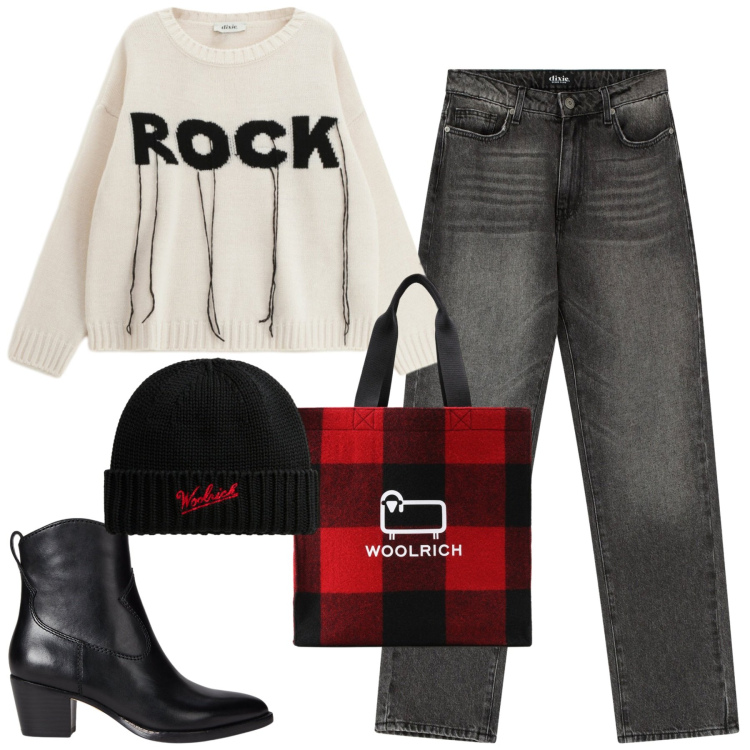 Outfit donna - City. Stile Casual chic per Tutti i giorni. Abbinamento con jeans dritti, maglieria, stivaletti, borse tote, berretti.