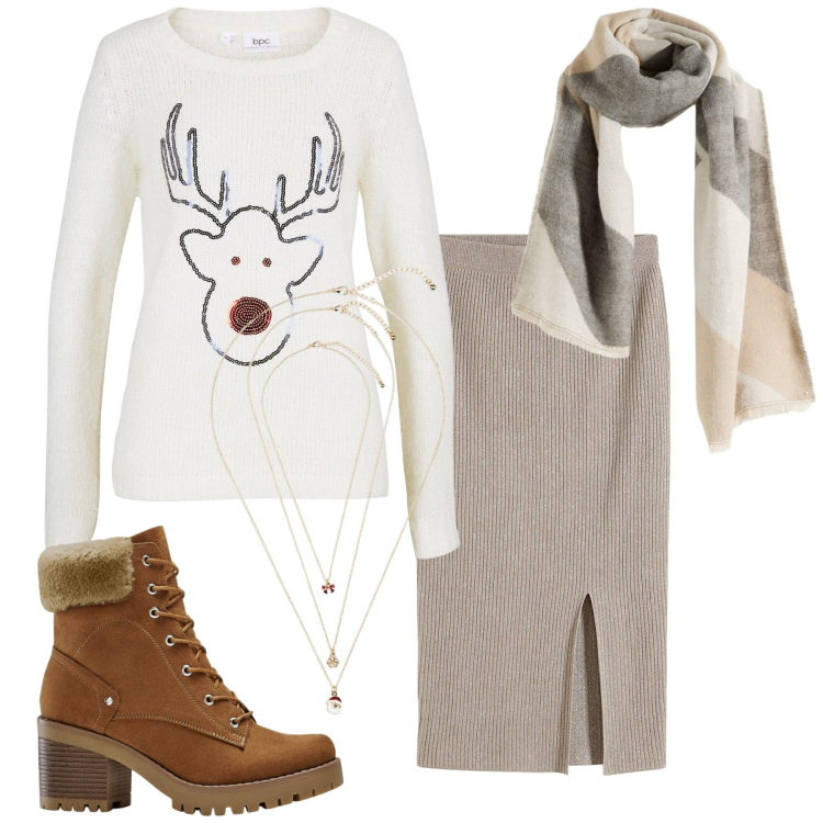 Outfit donna - bonprix - DAY TO NIGHT. Stile Romantica per Tutti i giorni. Abbinamento con gonne, maglieria, stivaletti, foulard, collane.