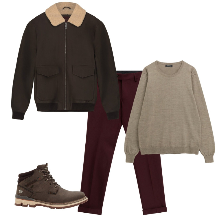 Outfit uomo - Total look #2285338. Stile Casual per Tutti i giorni. Abbinamento con stivali e stivaletti, pantaloni, maglieria, bomber.