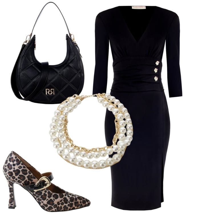Outfit donna - Il tubino nero. Stile Chic per Tutti i giorni. Abbinamento con borse a tracolla, vestiti a tubino, décolleté, collane.