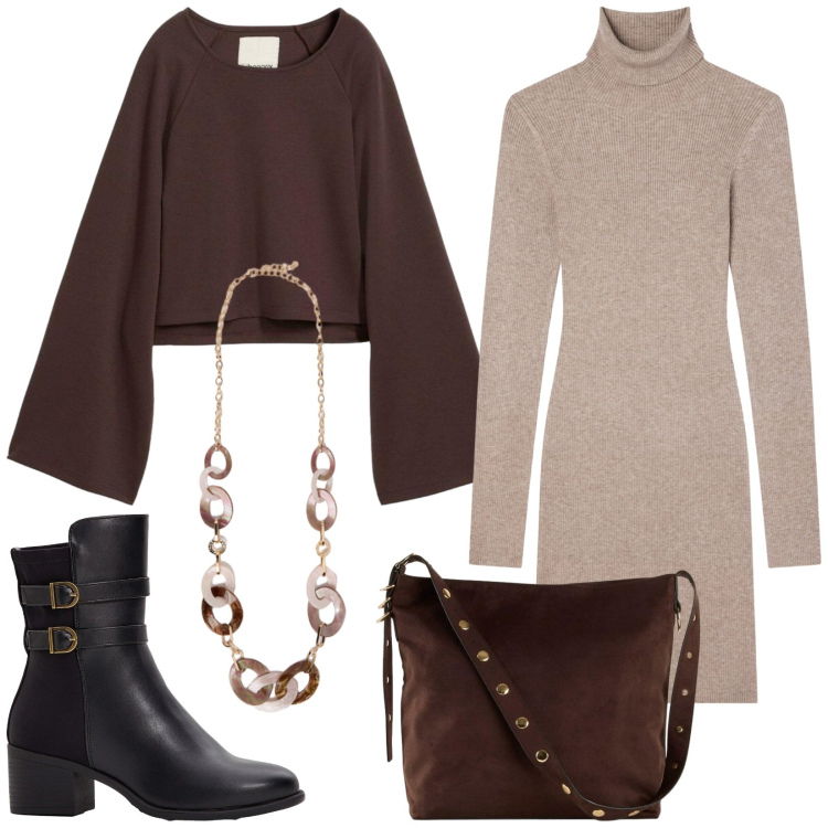 Outfit donna - Total look #2285348. Stile Casual per Tutti i giorni. Abbinamento con shopping bag, cappe, stivaletti, vestiti corti, collane.