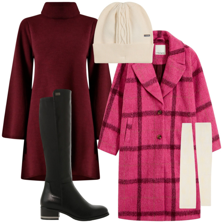 Outfit donna - Novembre romantico. Stile Romantica per Tutti i giorni. Abbinamento con cappotti, vestiti corti, stivali sopra il ginocchio, guanti, berretti.
