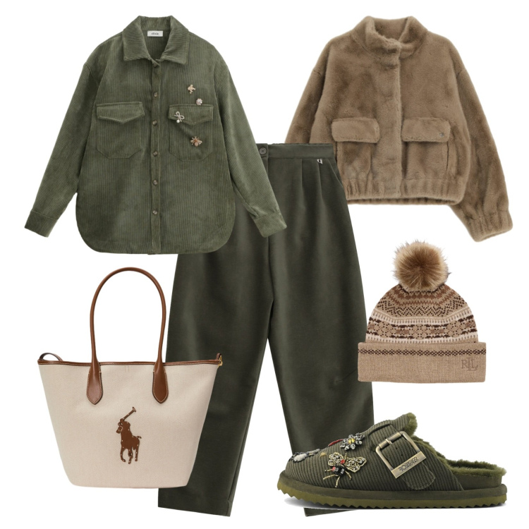 Outfit donna - Cozy &, Chic!. Stile Trendy per Tutti i giorni. Abbinamento con blazer, pantaloni a palazzo, camicie, borse tote, berretti, sabot.