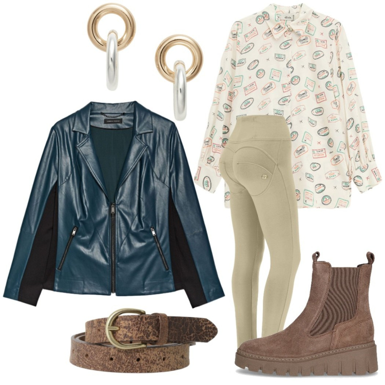 Outfit donna - Total look #2285353. Stile Casual chic per Tutti i giorni. Abbinamento con camicie, cinture, pantaloni skinny, orecchini, giacche, stivaletti chelsea.