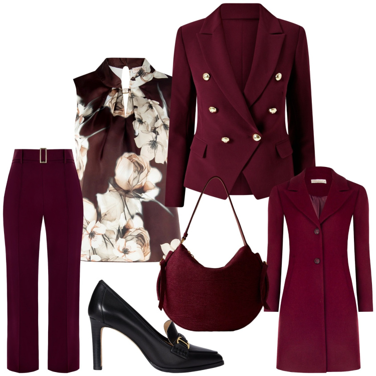 Outfit donna - Rinascimento love. Stile Chic per Serata fuori. Abbinamento con top, pantaloni, blazer, cappotti, borse a spalla, décolleté.