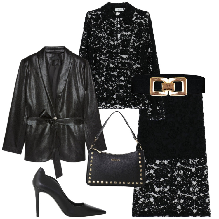 Outfit donna - Pronta per la cena. Stile Sexy per Serata fuori. Abbinamento con gonne longuette, camicie, cinture, pochette, décolleté, blazer.