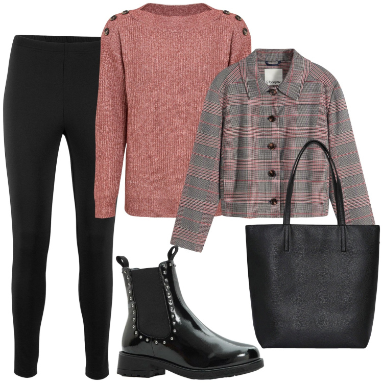 Outfit donna - Total look #2285370. Stile Casual per Tutti i giorni. Abbinamento con maglieria, cappotti, stivaletti chelsea, leggings, borse tote.