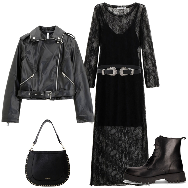 Outfit donna - Rock. Stile Rock per Serata fuori. Abbinamento con vestiti lunghi, giacche, borse a spalla, cinture, anfibi.
