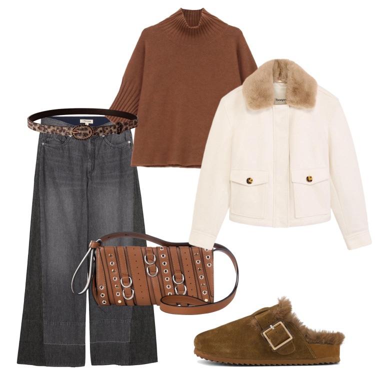 Outfit donna - Total look #2285405. Stile Casual per Tutti i giorni. Abbinamento con jeans, piumini, cinture, borse a spalla, maglieria, sabot.