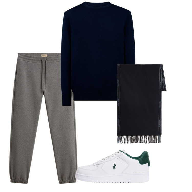 Outfit uomo - Fall. Stile Casual per Tutti i giorni. Abbinamento con sneakers, pantaloni, sciarpe, maglieria.